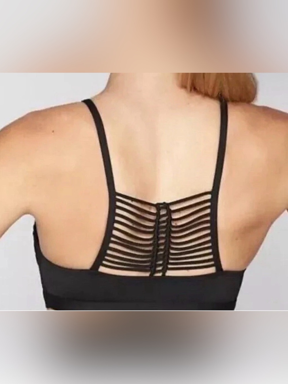 Athleta High Neck Macrame Back Tankini Swim Top Black Sz Medium Removable Pads